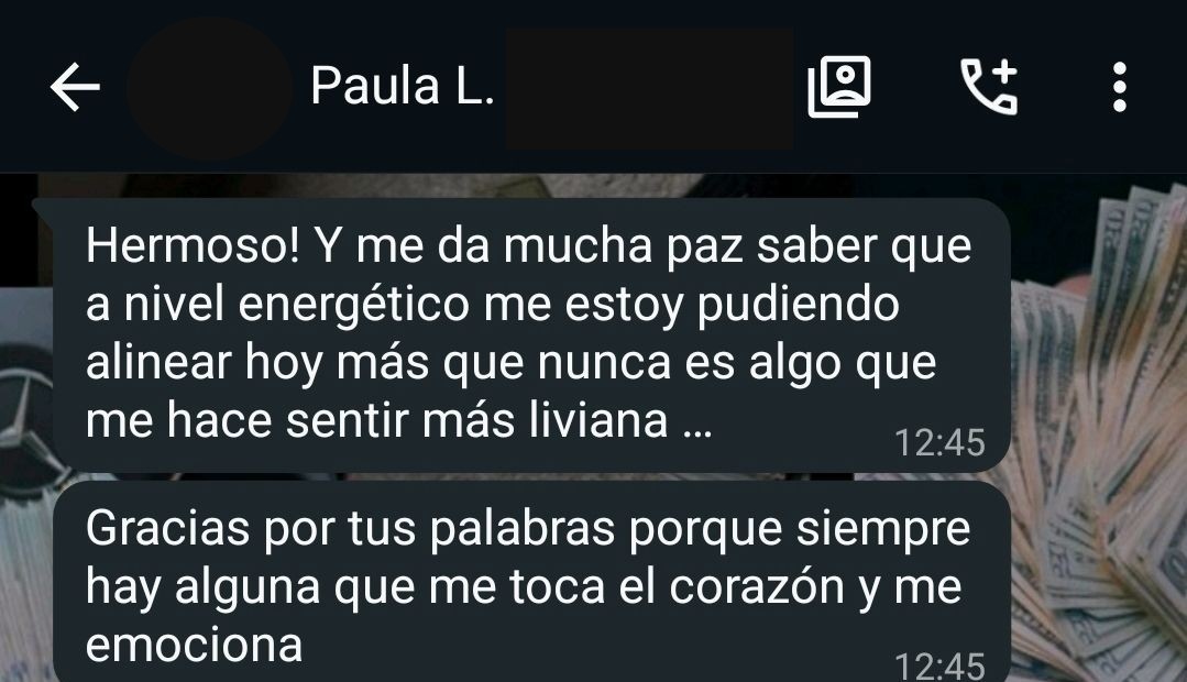Testimonio real de WhatsApp de una clienta de Humannaz — Acompañamiento holístico