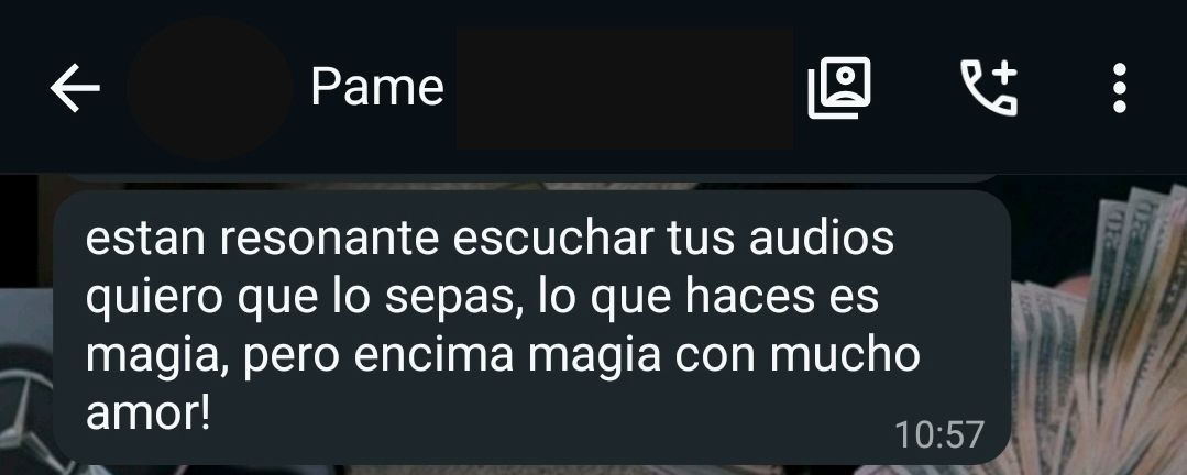 Testimonio real de WhatsApp de una clienta de Humannaz — Acompañamiento holístico